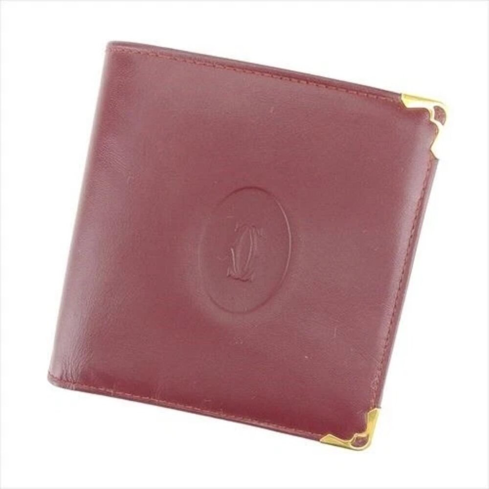 Cartier Wallet Purse Bifold Mastline Red Gold leather Woman Authentic Used D1982